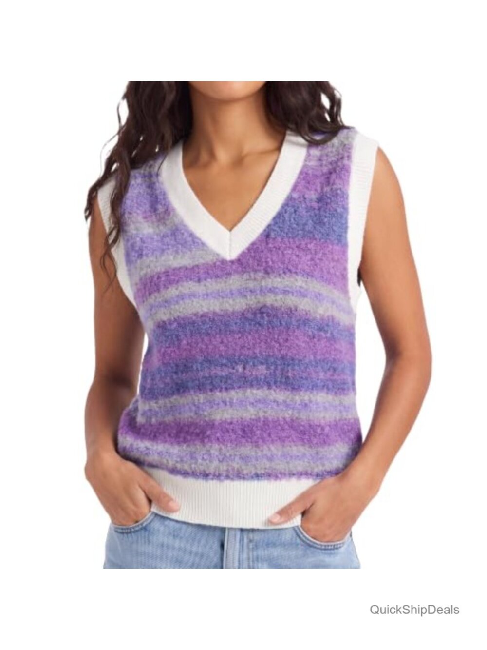 Winnim Women's Sleeveless V-Neck Sweater Vest Boucle Knit Pullover Tank Top